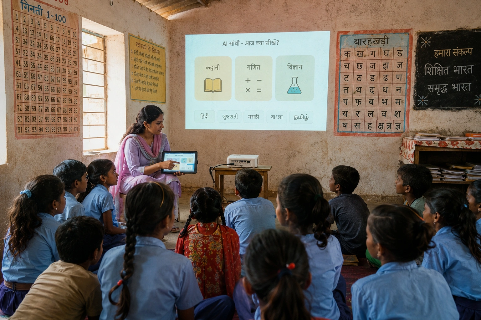 Students using AI learning platform in Indian school